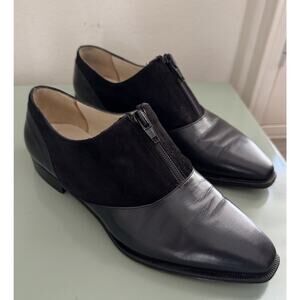 VTG 90s Giorgio Armani Flat Women Oxford Zip Menswear Shoe Suede Sz 35 Black